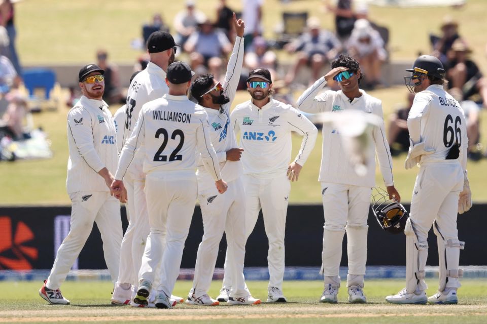 Ajaz Patel celebrates his maiden home Test wicket, New Zealand vs West Indies, 3rd Test, Mount Maunganui, 3rd day, December 20, 2025