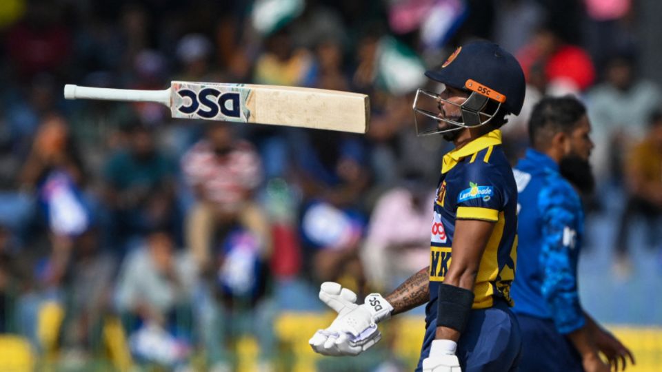 Pathum Nissanka tosses his bat in annoyance after holing out, Sri Lanka vs England, 2nd ODI, Colombo, January 24, 2026