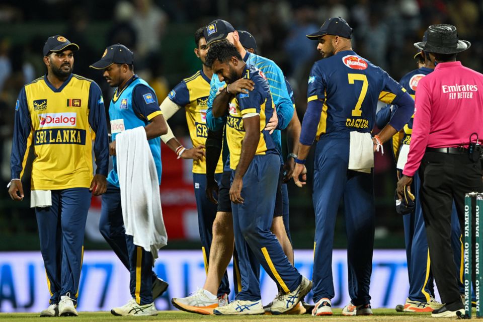 Eshan Malinga was hurt in the process of delivering the ball, Sri Lanka vs England, 2ns T20I, Pallekele, February 1, 2026