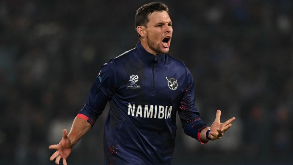 Gerhard Erasmus returned figures of 4 for 20, India vs Namibia, Men's T20 World Cup, New Delhi, February 12, 2026