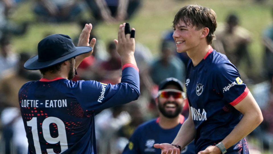 Jack Brassell celebrates Namibia's first wicket, Namibia vs Pakistan, T20 World Cup, Colombo, February 18, 2026
