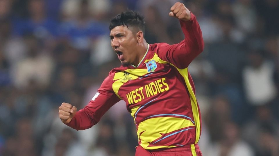 Gudakesh Motie grabbed two wickets in two balls, Zimbabwe vs West Indies, Men's T20 World Cup, Mumbai, February 23, 2026