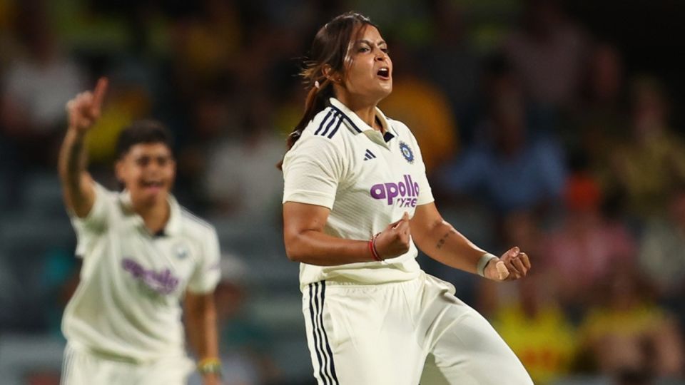 Sayali Satghare celebrates her maiden Test wicket, Australia vs India, Only Women's Test, Perth, 1st day, March 6, 2025
