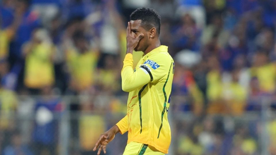 Akeal Hosein masked his excitement after a first-over wicket, Mumbai Indians vs Chennai Super Kings, IPL 2026, Mumbai, April 23, 2026