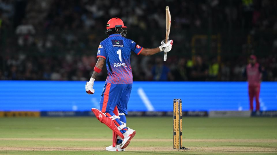 KL Rahul celebrates his fourth fifty of the season, Rajasthan Royals vs Delhi Capitals, IPL 2026, Jaipur, May 1, 2026