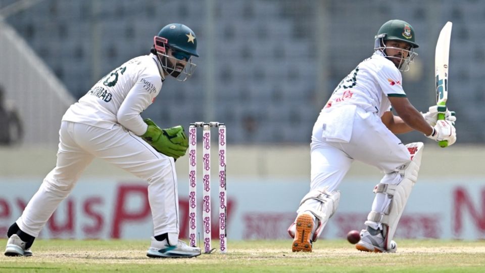 Najmul Hossain Shanto works the ball around the corner, Bangladesh vs Pakistan, 1st Test, Mirpur, 5th day, May 12, 2026