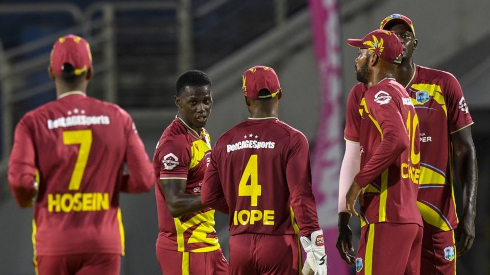 Shamar Joseph celebrates a wicket, West Indies vs Sri Lanka, 1st T20I, Kingston, June 11, 2026