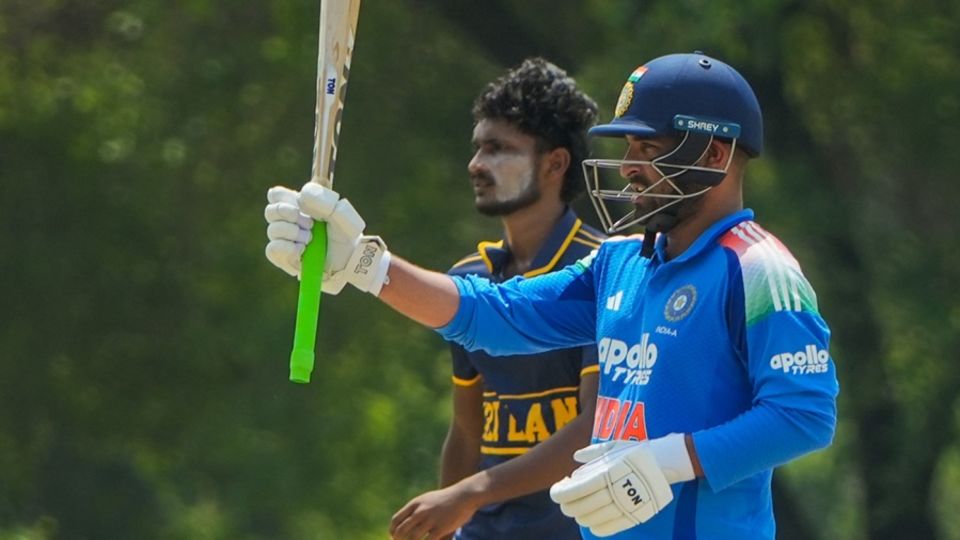 Vipraj Nigam celebrates his fifty, Sri Lanka A vs India A, Dambulla, June 15, 2026