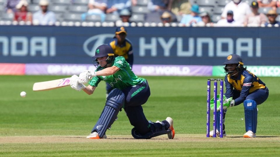 Gaby Lewis goes for a sweep, Ireland vs Sri Lanka, Bristol, Women's T20 World Cup, June 23, 2026