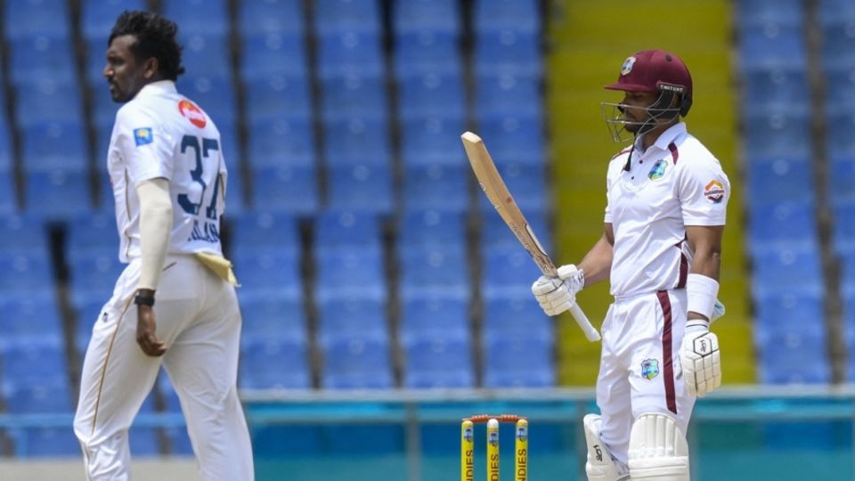 Brandon King fell to Milan Rathnayaka, West Indies vs Sri Lanka, 1st Test, North Sound, 2nd day, June 26, 2026