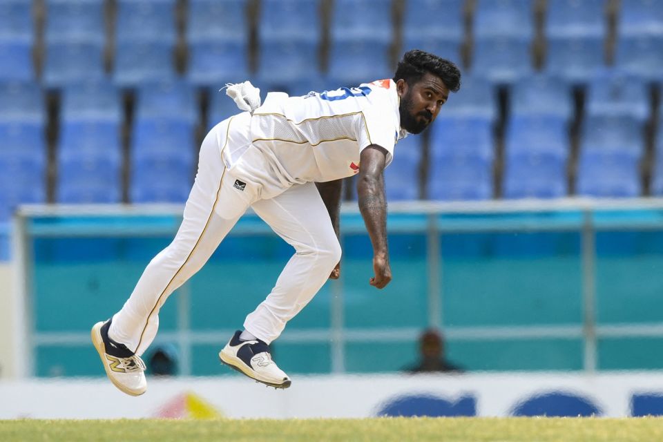 Asitha Fernando bowls, West Indies vs Sri Lanka, 2nd Test, North Sound, 4th day, July 6, 2026