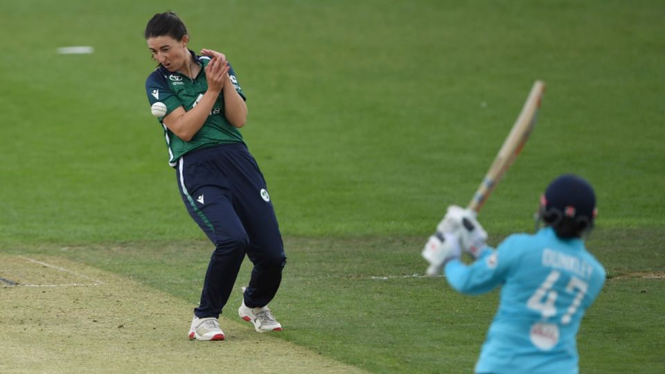 Sophia Dunkley drilled a tough caught-and-bowled chance back at Arlene Kelly, England vs Ireland, 1st women's ODI, Grace Road, September 1, 2026