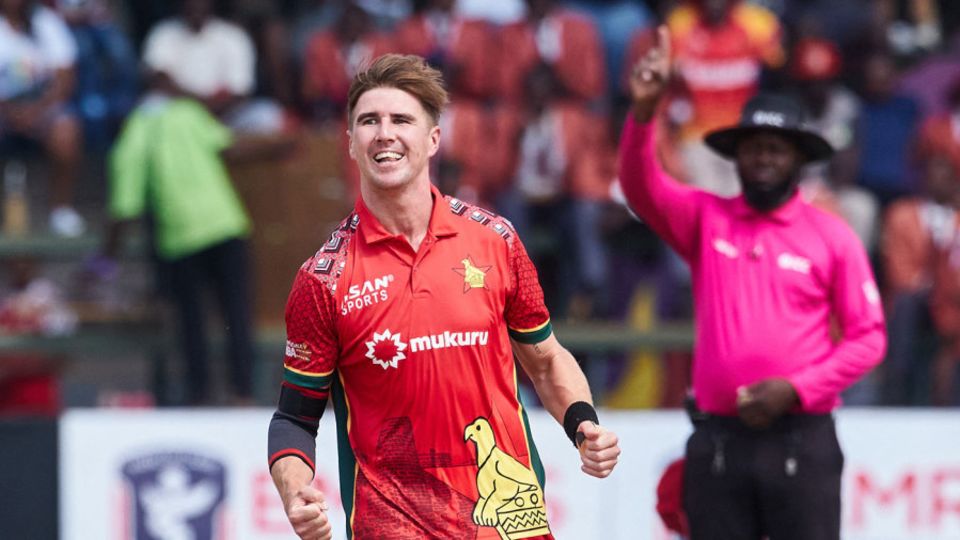 Brad Evans celebrates removing Mitchell Marsh, Zimbabwe vs Australia, 3rd ODI, Harare, September 20, 2026