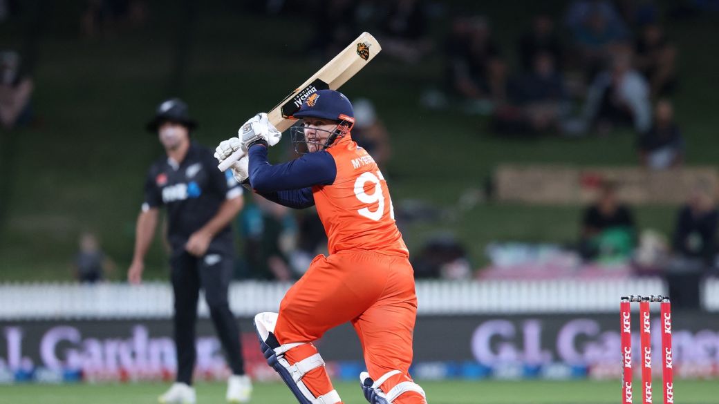 Stephan Myburgh slashes to the off side, New Zealand vs Netherlands, 3rd ODI, Hamilton, April 4, 2022