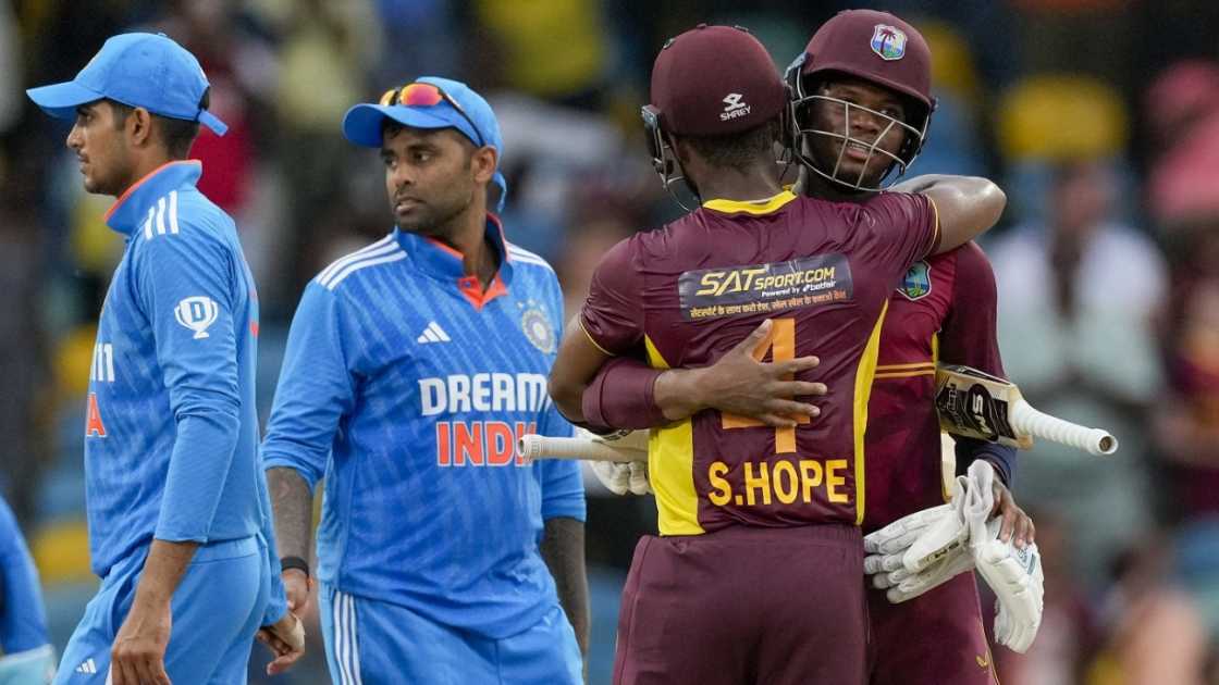 West Indies beat India, West Indies won by 6 wickets (with 80 balls  remaining)
