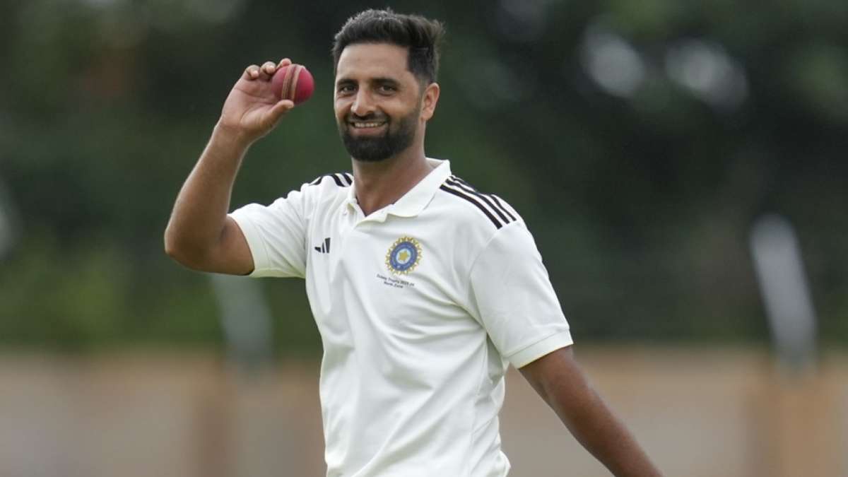 Auqib Nabi acknowledges his five-for, which also included four wickets in four balls