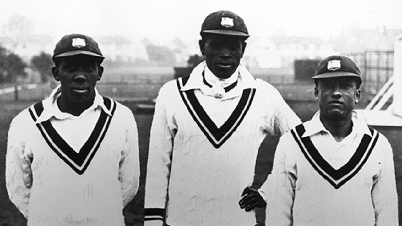 Learie Constantine, Joe Small and Barto Bartlett at Burbage Road, Dulwich v West Indians, Dulwich, May 1, 1928
