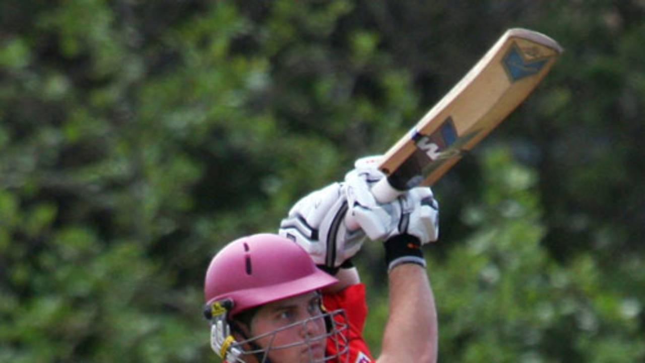 Kieron Ferrary on the attack on his way to 90, Gibraltar v Guernsey, ICC World Cricket League Division 7, Guernsey, May 18, 2009