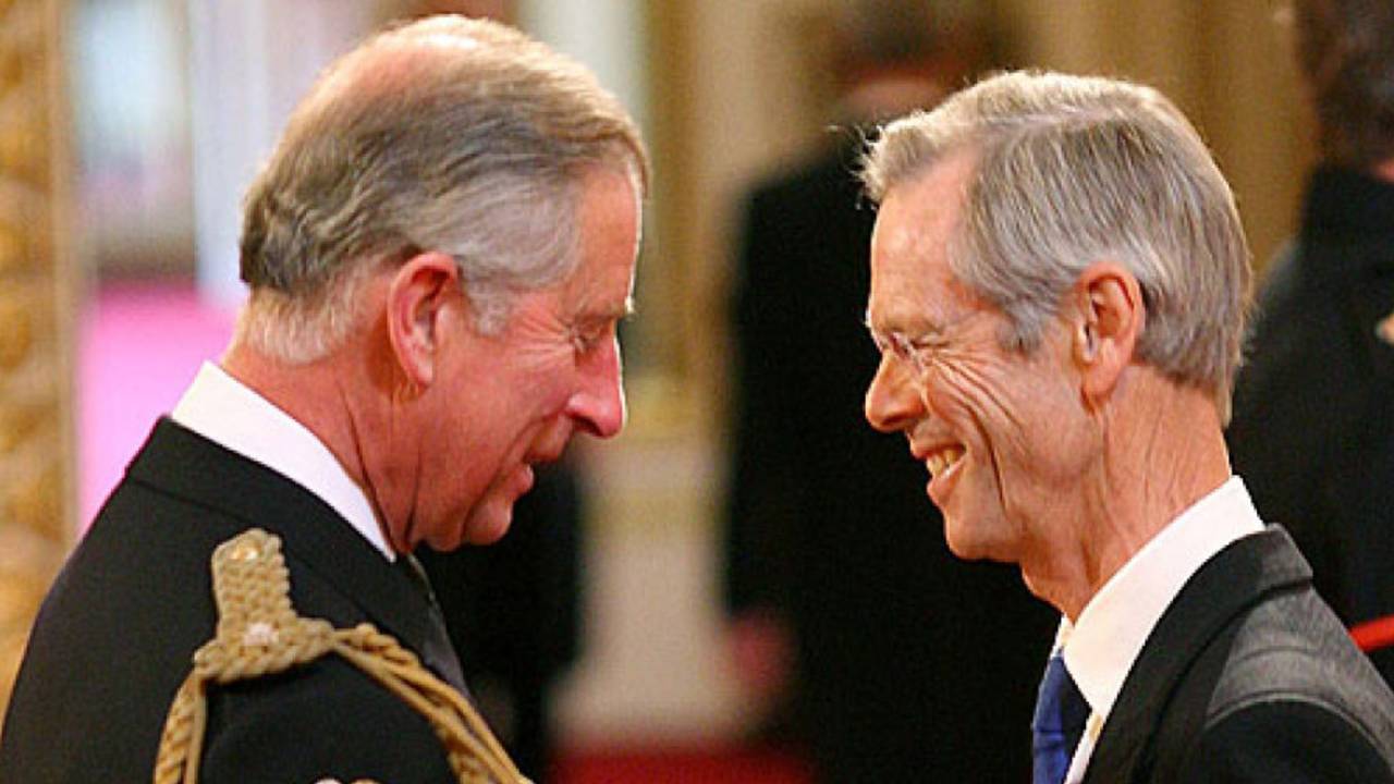 Broadcaster and journalist Christopher Martin-Jenkins receives his MBE from Prince Charles, London, May 28, 2009 