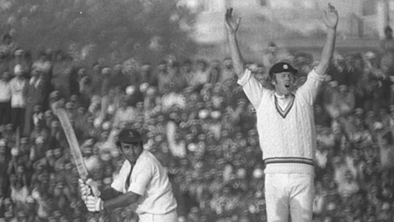 Tony Greig appeals for Parthasarthi Sharma's wicket