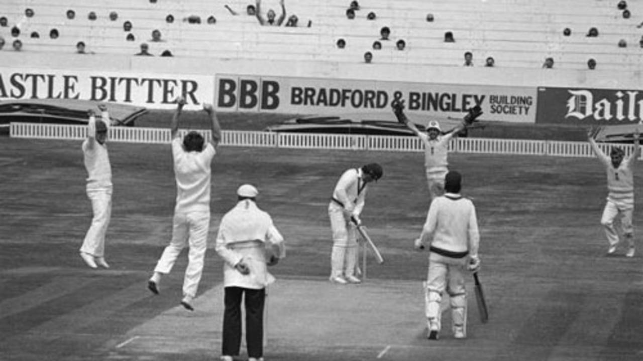 Chris Old bowls Allan Border, England v Australia, Headingley, July 21, 1981