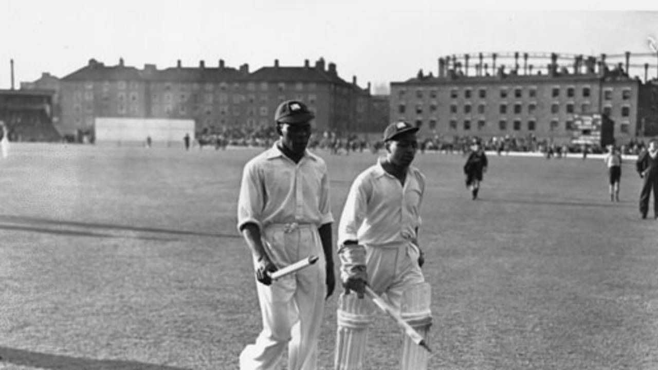 Manny Martindale and Derek Sealy leave the field at the end of the Test, England v West Indies, 3rd Test, The Oval, August 22, 1939
