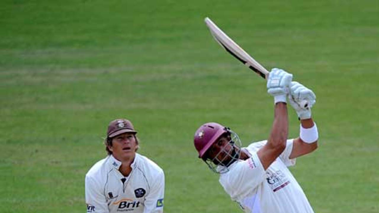 Johan van der Wath launches down the ground for six, Surrey v Northamptonshire, County Championship, 3rd day, The Oval, September 11, 2009