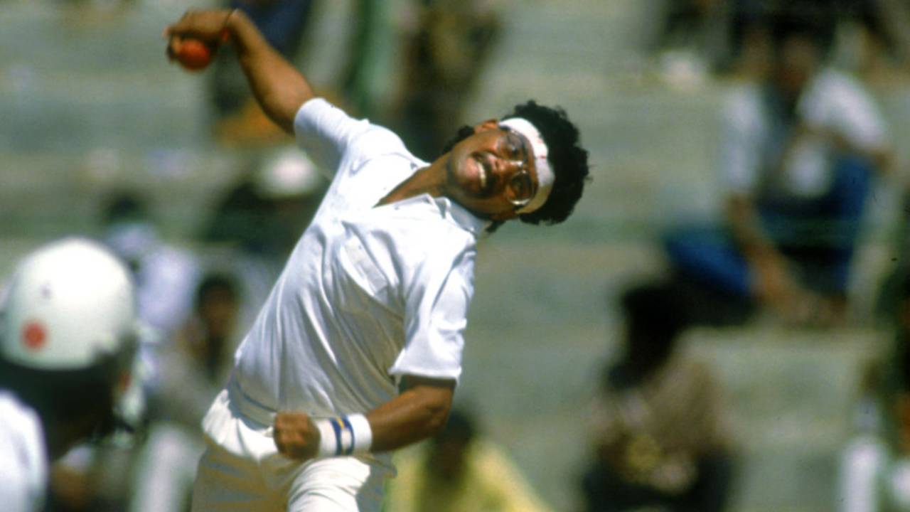 Narendra Hirwani took 6 for 59, India v New Zealand, 1st Test, Bangalore, 5th day, November 17, 1988
