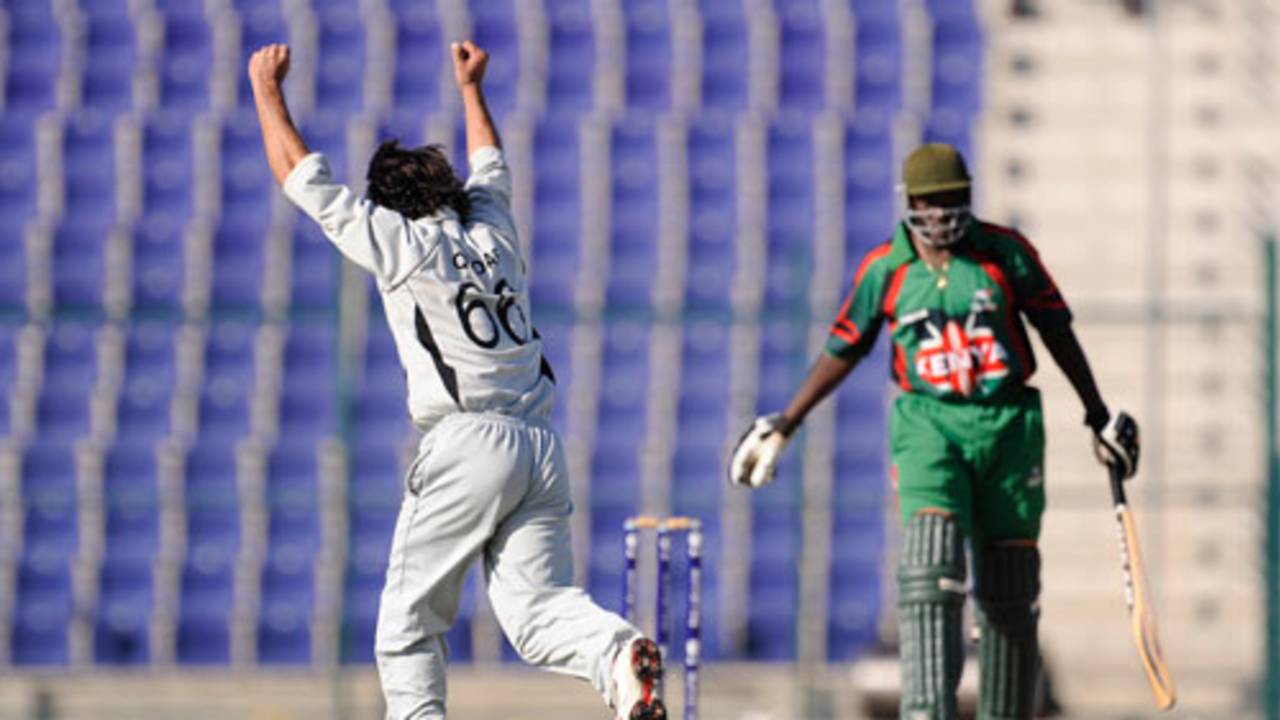 Qadar Nawaz celebrates David Obuya's dismissal, Kenya v UAE, ICC World Twenty20 Qualifiers, February 9, 2010