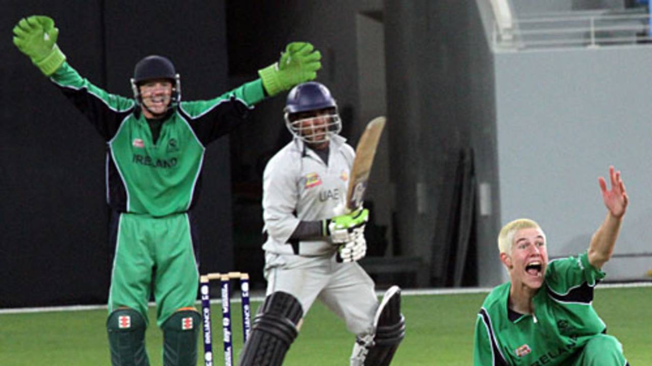 George Dockrell made the crucial breakthrough, trapping Abdul Rehman in front for 20, UAE v Ireland, ICC World Twenty20 Qualifiers, Dubai, February 12, 2010