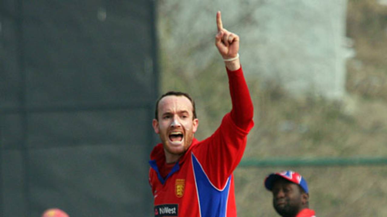 Ryan Driver is confident that he has Lennox Cush caught behind, Jersey v USA, ICC World Cricket League Division Five, Kirtipur, February 23, 2010