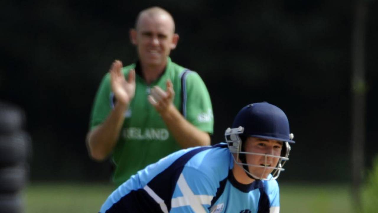 Scotland's Ollie Hairs is comprehensively bowled, Ireland v Scotland, ICC WCL Division 1, Voorburg, July 5, 2010