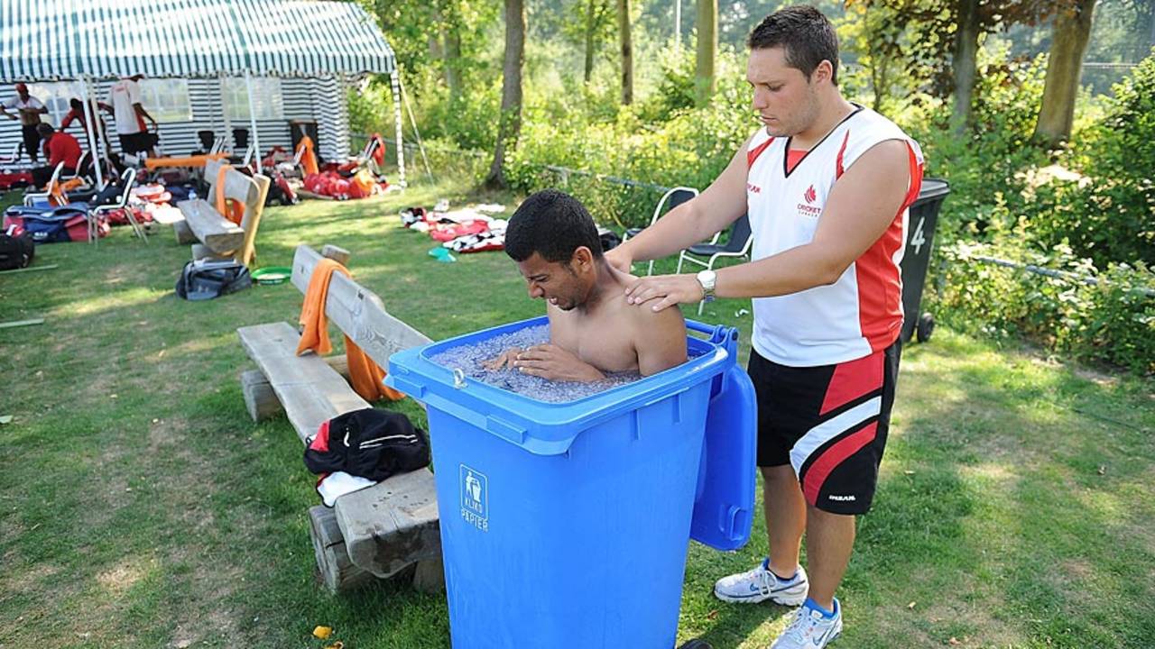 Canada's Manny Aulakh has an ice bath