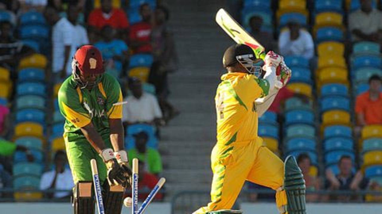 Donwell Hector is bowled, Guyana v Windward Islands, Caribbean T20, 3rd match, July 23, 2010