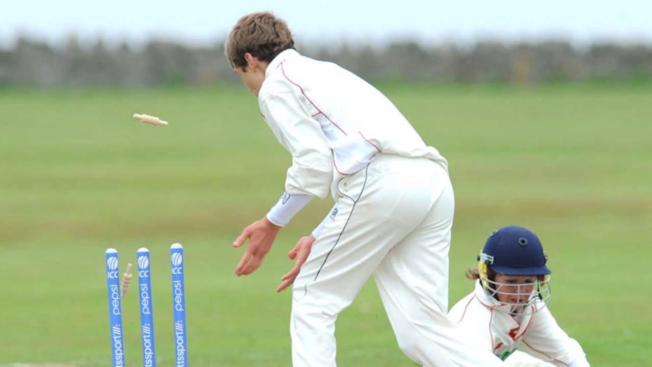 Adam McAuley is run out for 25, Isle of Man Under-17s v ISwitzerland Under-17s, European Under-17 Championship Division Two, Castletown, July 25, 2010