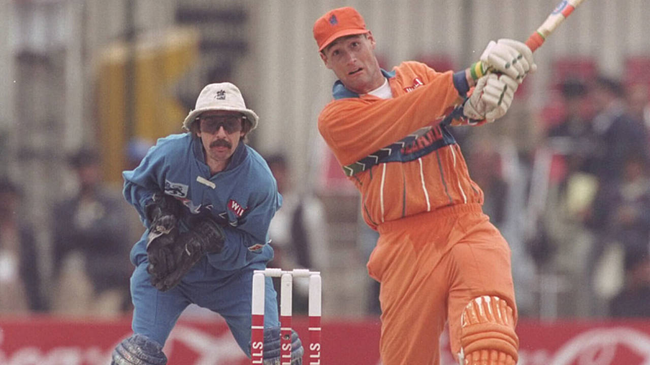 Bas Zuiderent on his way to a half-century, England v Netherlands, Group B, World Cup, Peshawar, February 22, 1996