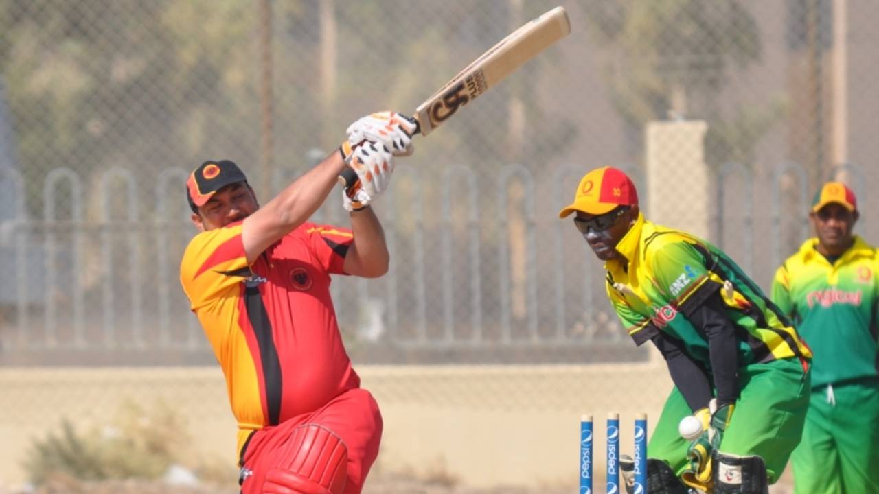 Shakeel Hassan is bowled by Patrick Haines, Germany v Vanuatu, WCL Division 8 Semi-Final, Kuwait City, November 11 2010