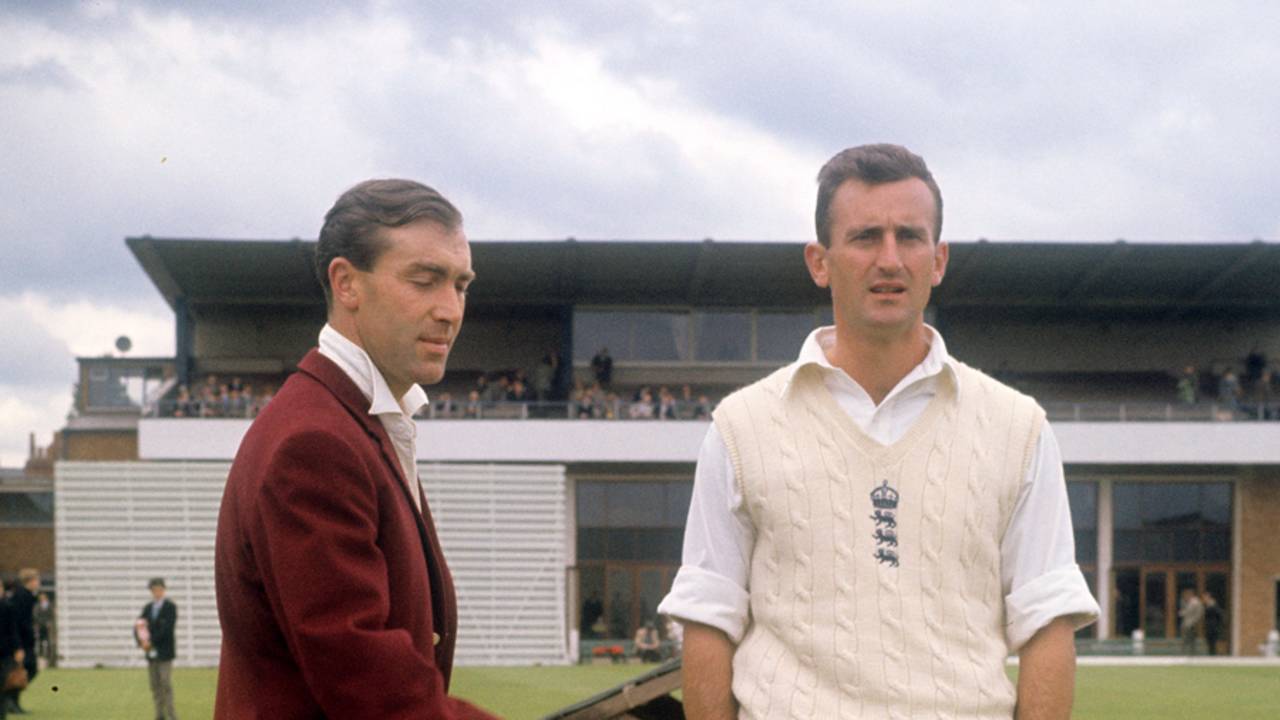Keith Andrew and Ted Dexter prepare to toss, Northants v Sussex, Wantage Road, June 13, 1962