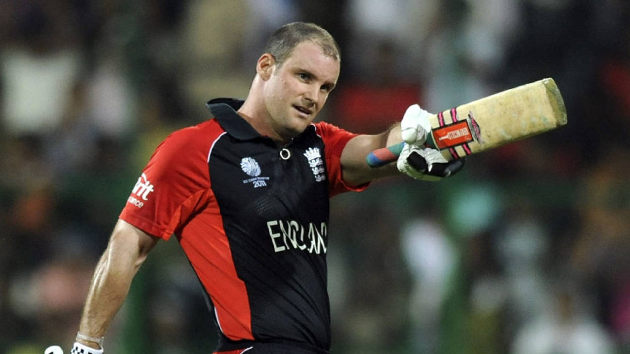 Andrew Strauss celebrates his century, India v England, World Cup, Group B, Bangalore, February 27, 2011