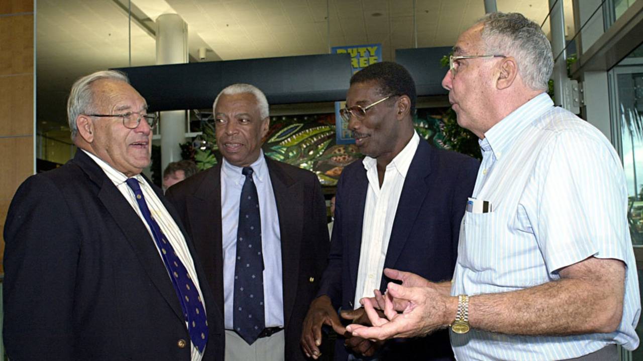 Gerry Alexander, Lance Gibbs, Chester Watson and Jackie Hendriks in Brisbane for the 40-year reunion of the tied Test, November 20, 2000