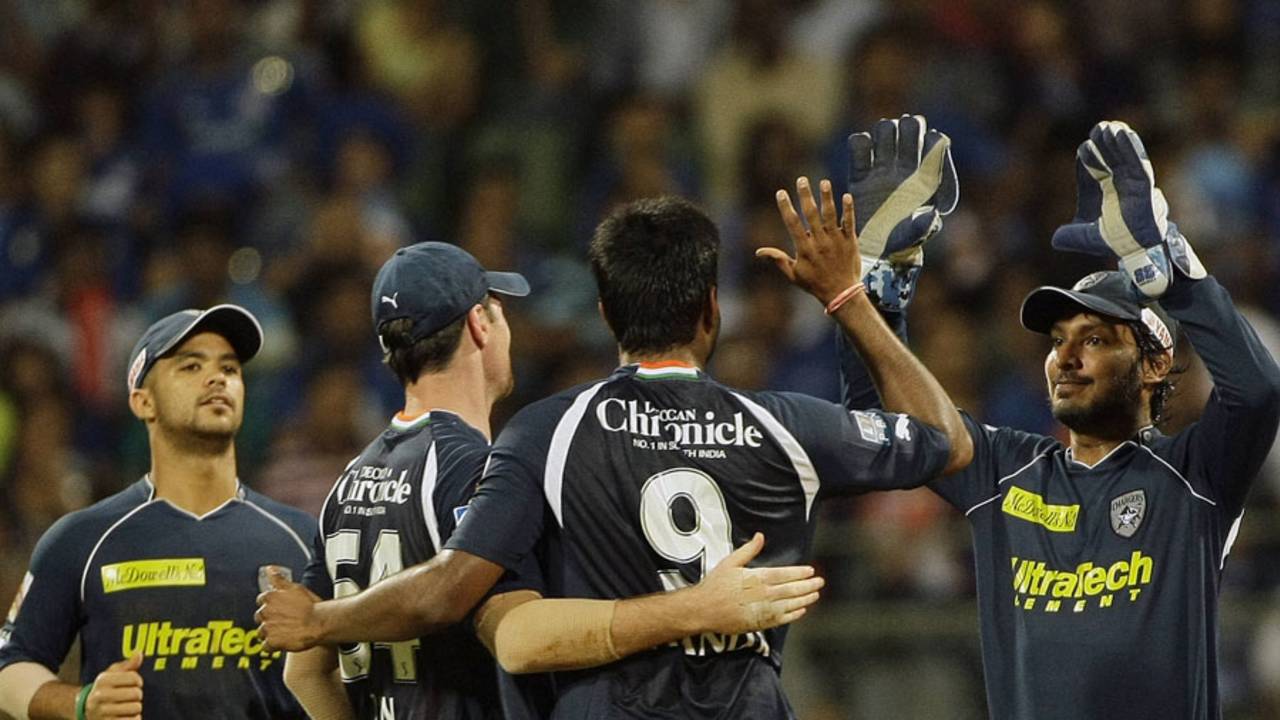 Deccan Chargers get-together after Anand Rajan snags a wicket, Mumbai Indians v Deccan Chargers, IPL 2011, Mumbai, May 14, 2011