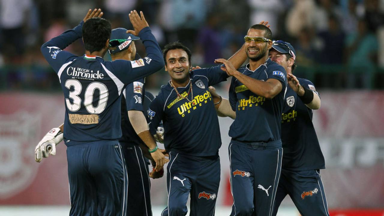 Amit Mishra completed his second IPL hat-trick, Kings XI Punjab v Deccan Chargers, IPL 2011, Dharamsala, May 21, 2011