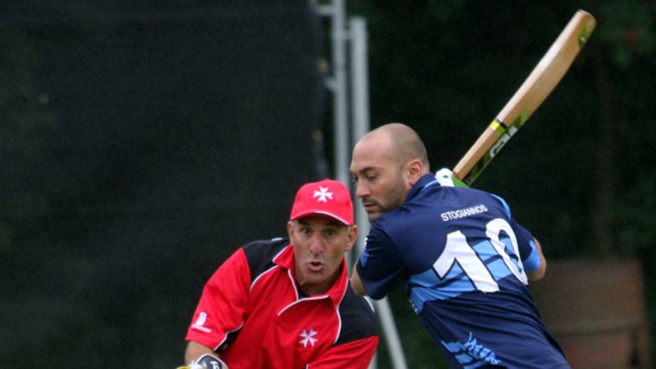 Greece's Georgios Stogiannos lines up for a big shot against Malta, Greece v Malta, European Championship Division Two Twenty20, Mechelen, Belgium, June 20, 2011