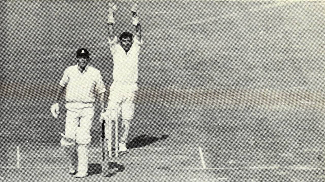 Tony Greig is caught and bowled by Abid Ali for 106
