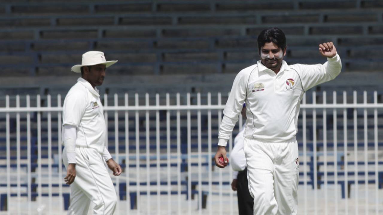 Fayyaz Ahmed celebrates a wicket, UAE v Afghanistan, Intercontinental Cup, Sharjah, 2nd day, October 6 2011