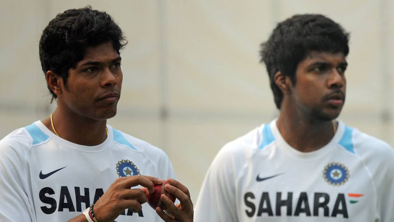 Umesh Yadav and Varun Aaron at a training session, New Delhi, November 5, 2011