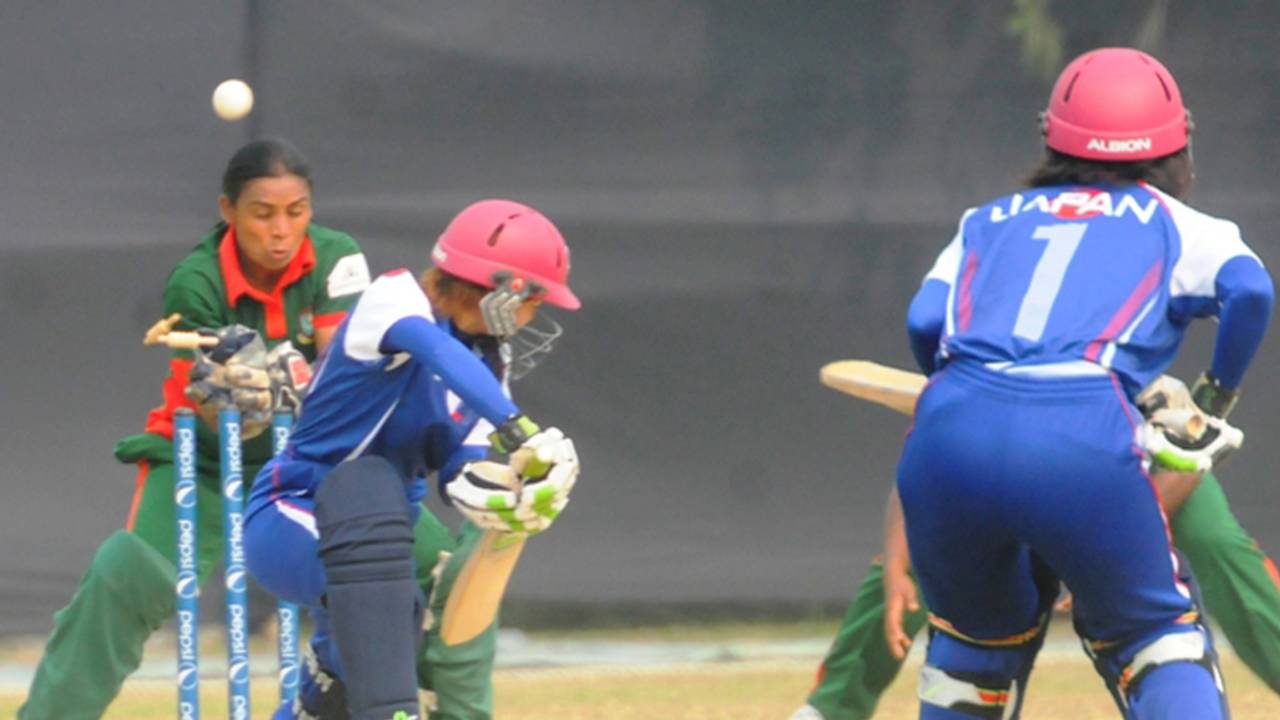 Yuko Saito was one of Salma Khatun's five wickets, Bangladesh Women v Japan Women, Group B match, ICC Women's World Cup Qualifier, Savar, November 15, 2011