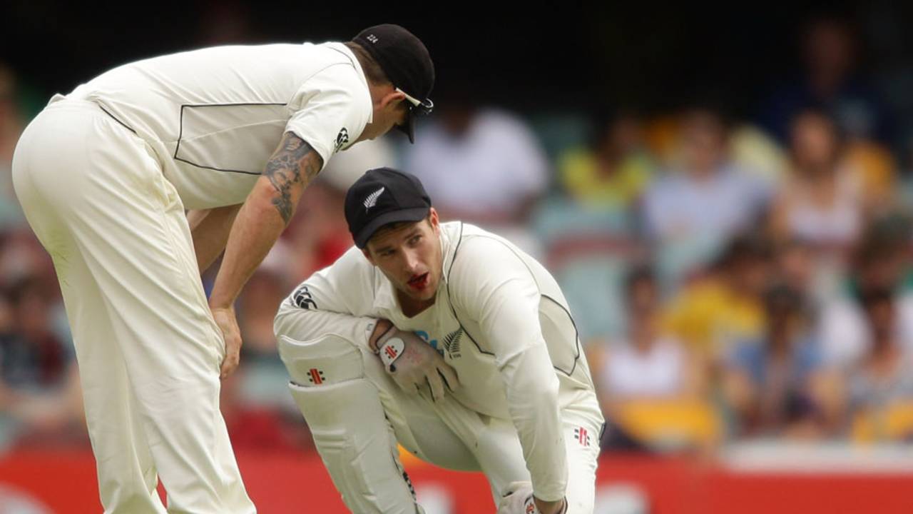 Reece Young was hit in the face when he couldn't get his gloves to a Daniel Vettori delivery that bounced unexpectedly