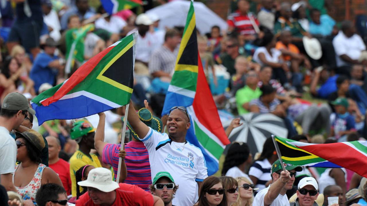Fans wave South African flags at Buffalo Park, South Africa v Sri Lanka, 2nd ODI, East London, January 14, 2012
