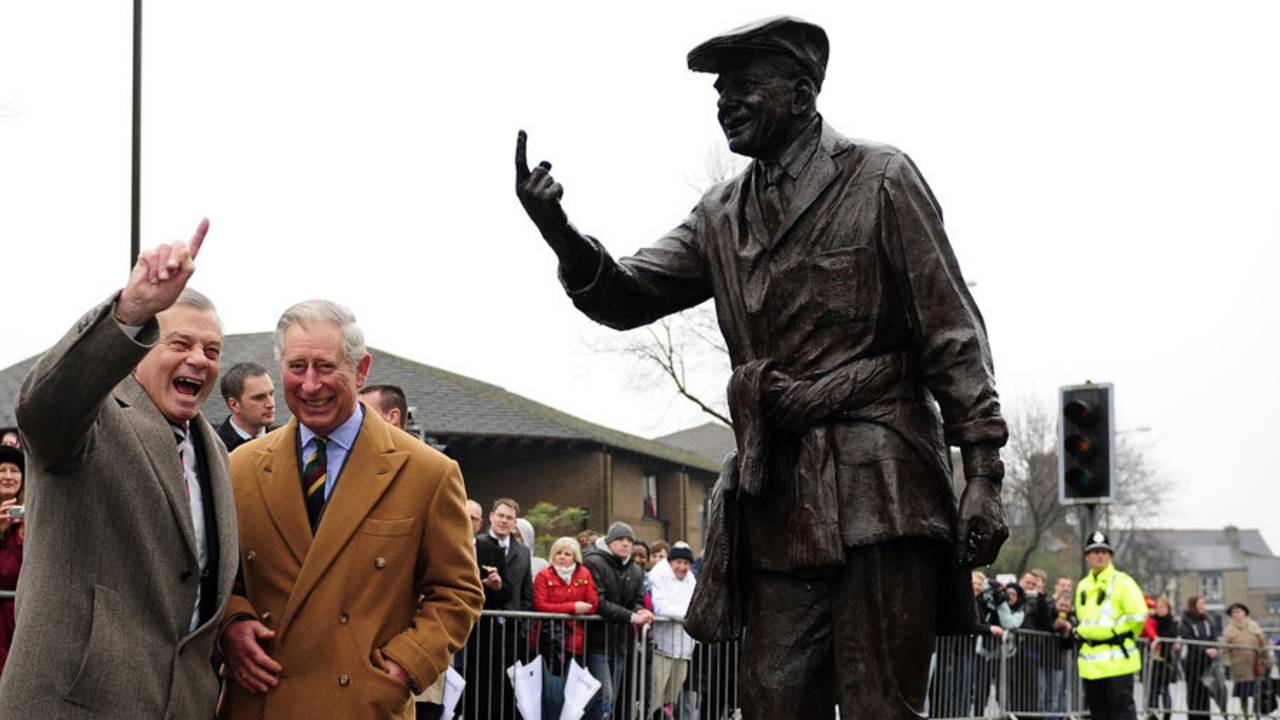 Dickie Bird and Prince Charles at the umpire's statue, Barnsley, January 24, 2012